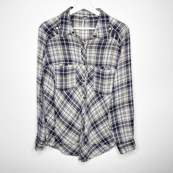 FREE PEOPLE Stitch Detail Plaid Button Down Top  - Picture 2 of 10